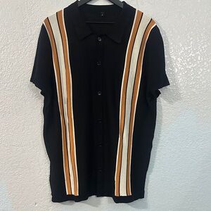 Black and Orange Striped Men's button up Shirt sz: Large